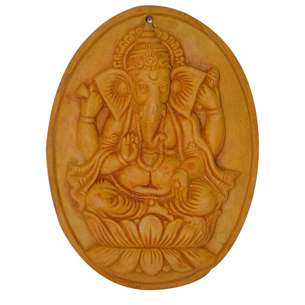Oval Wooden Wall Hanging - Lotus Ganesha