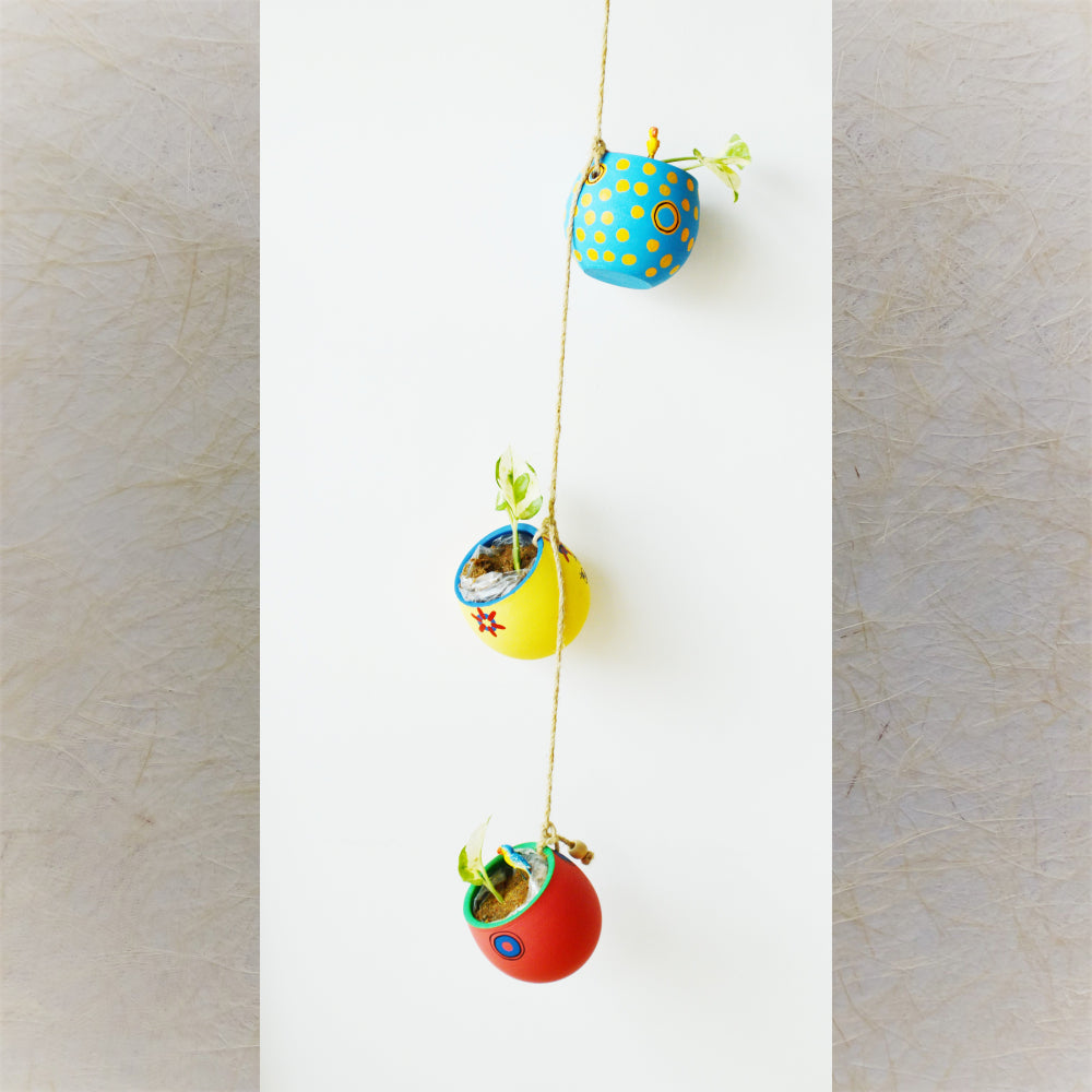 Hand-Painted Earthen Hanging Planters String