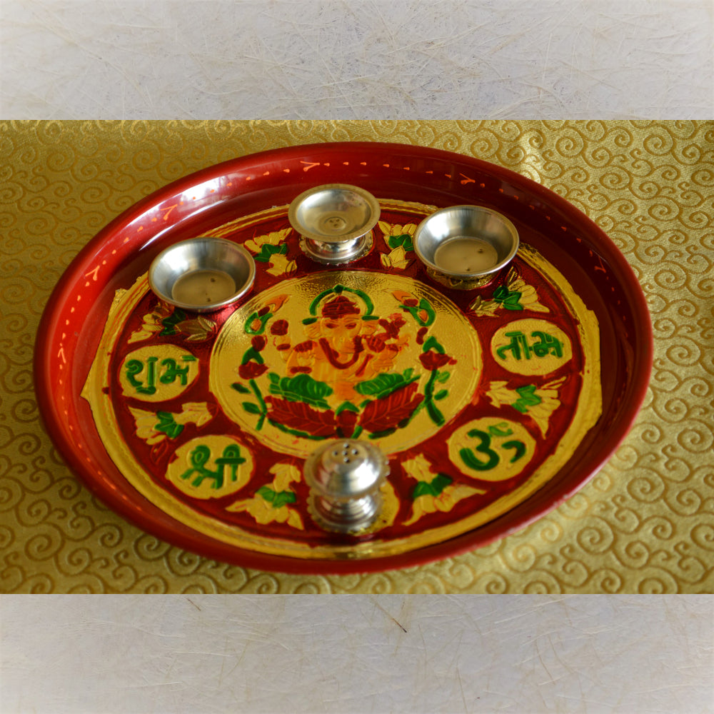 Traditional Hand-Painted Puja Thali With Ganesh Design