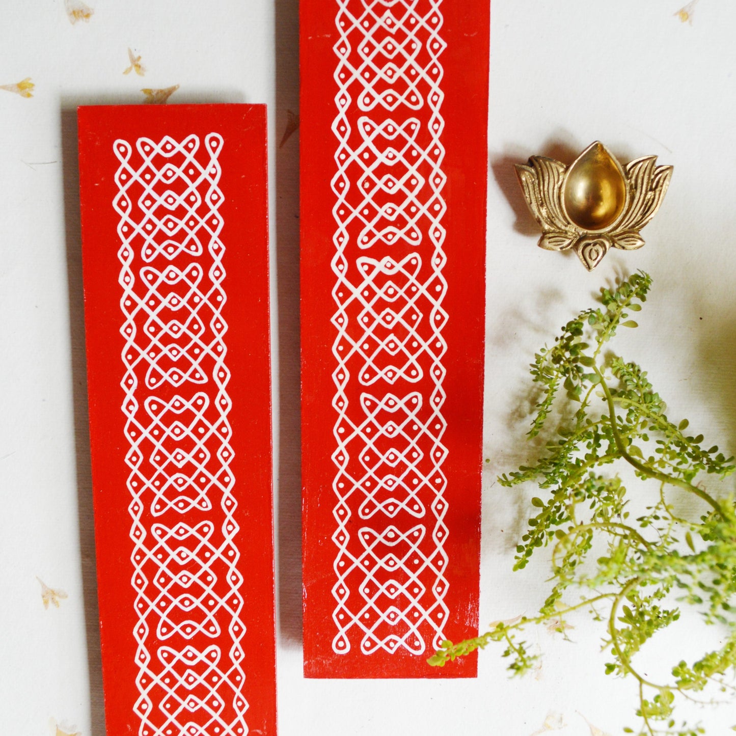 Traditional Red Rectangle Kolam Boards (Set Of 2)