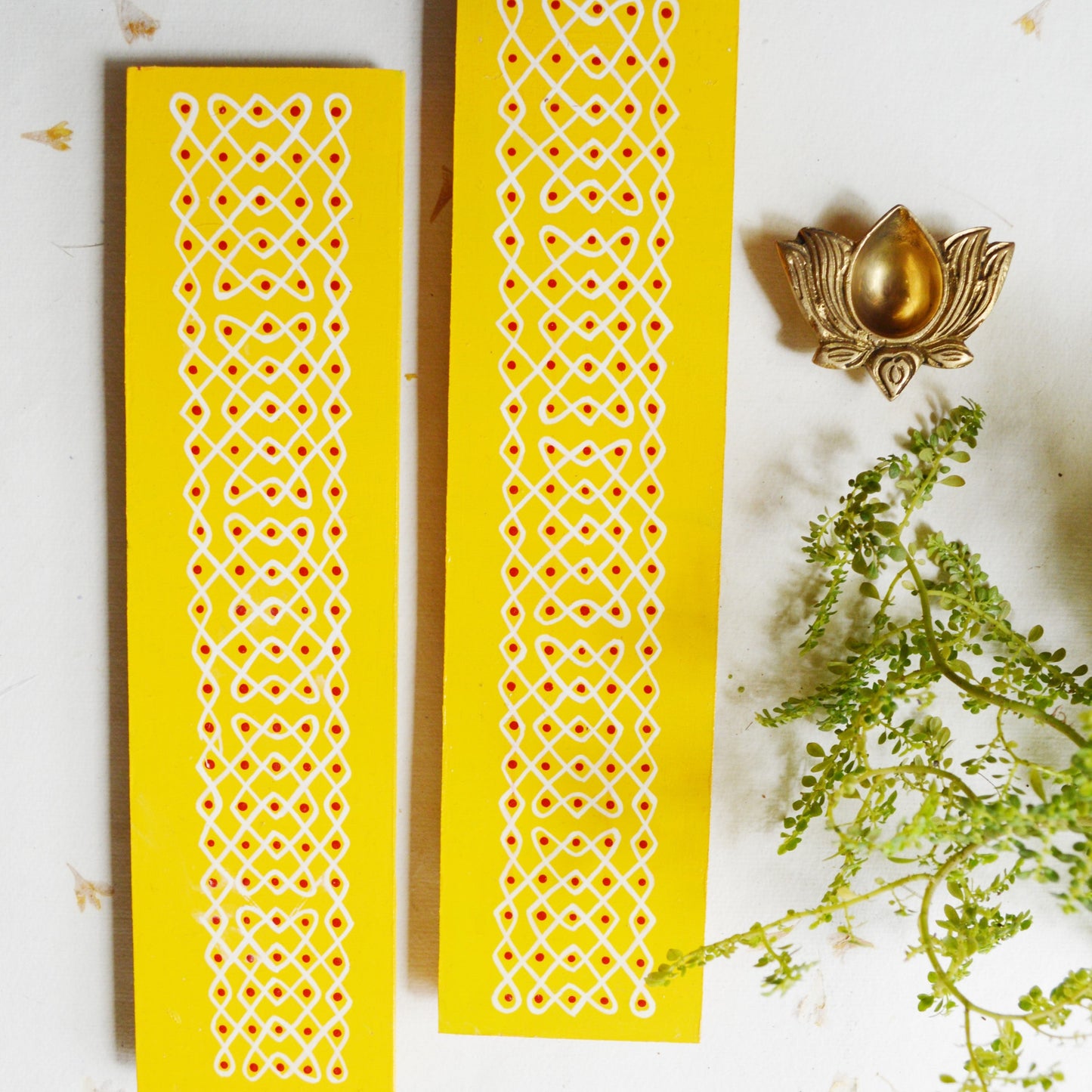 Auspicious Yellow Rectangle Kolam Boards (Set Of 2)