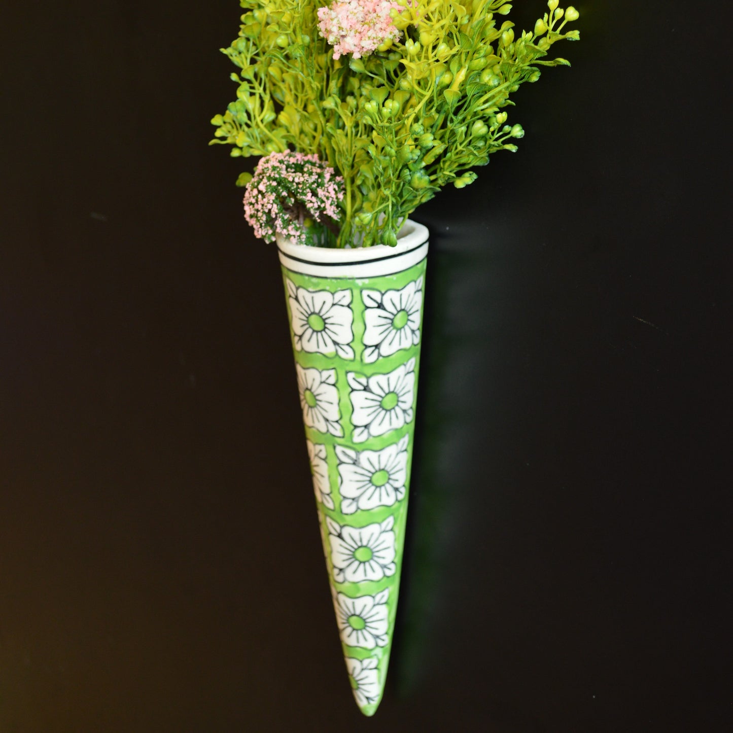 Hand-Painted Green Cone Hanging Planter – Small