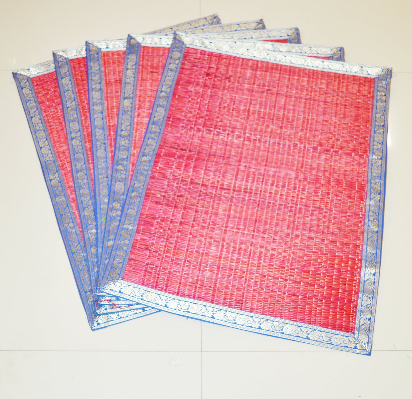Traditional Red And Blue/Silver Mat Set