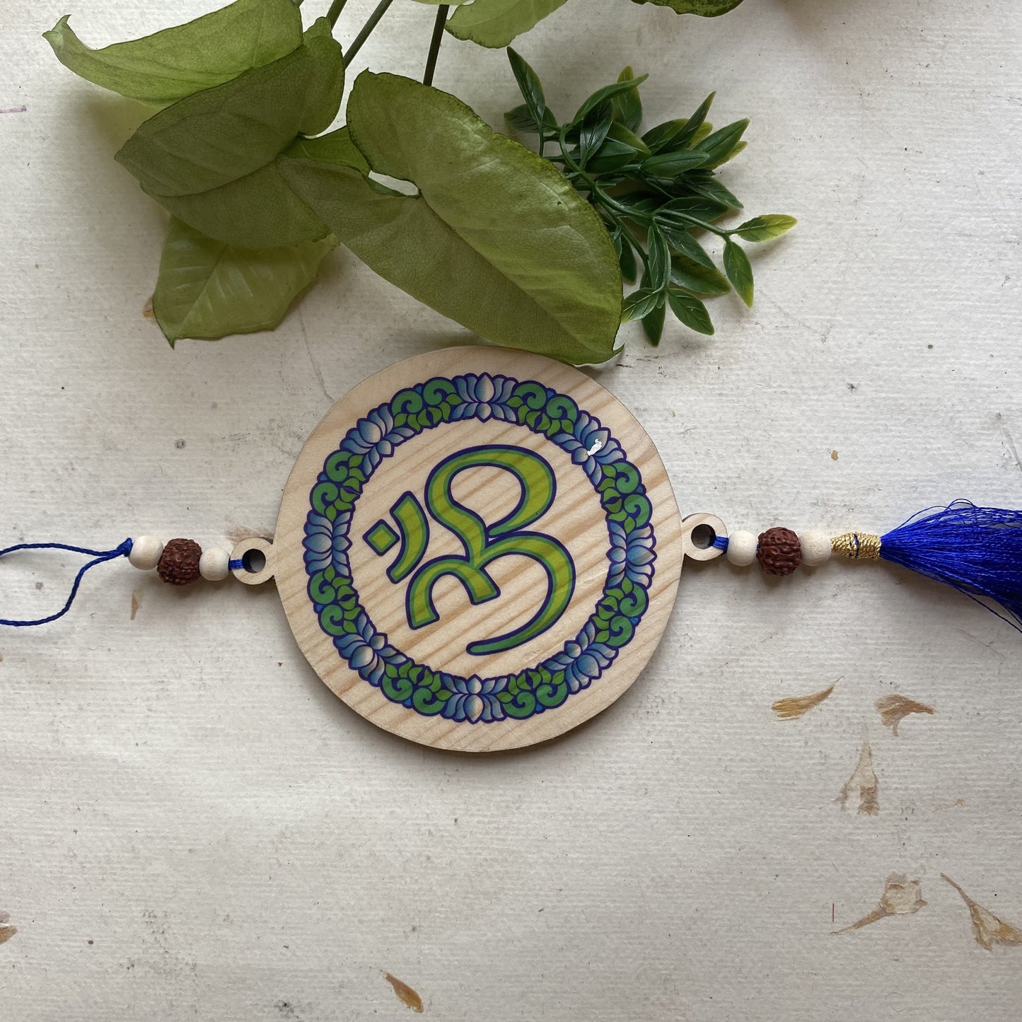 Aikiya Handcrafted Om Hanging – Blue Thread And Bead Decor