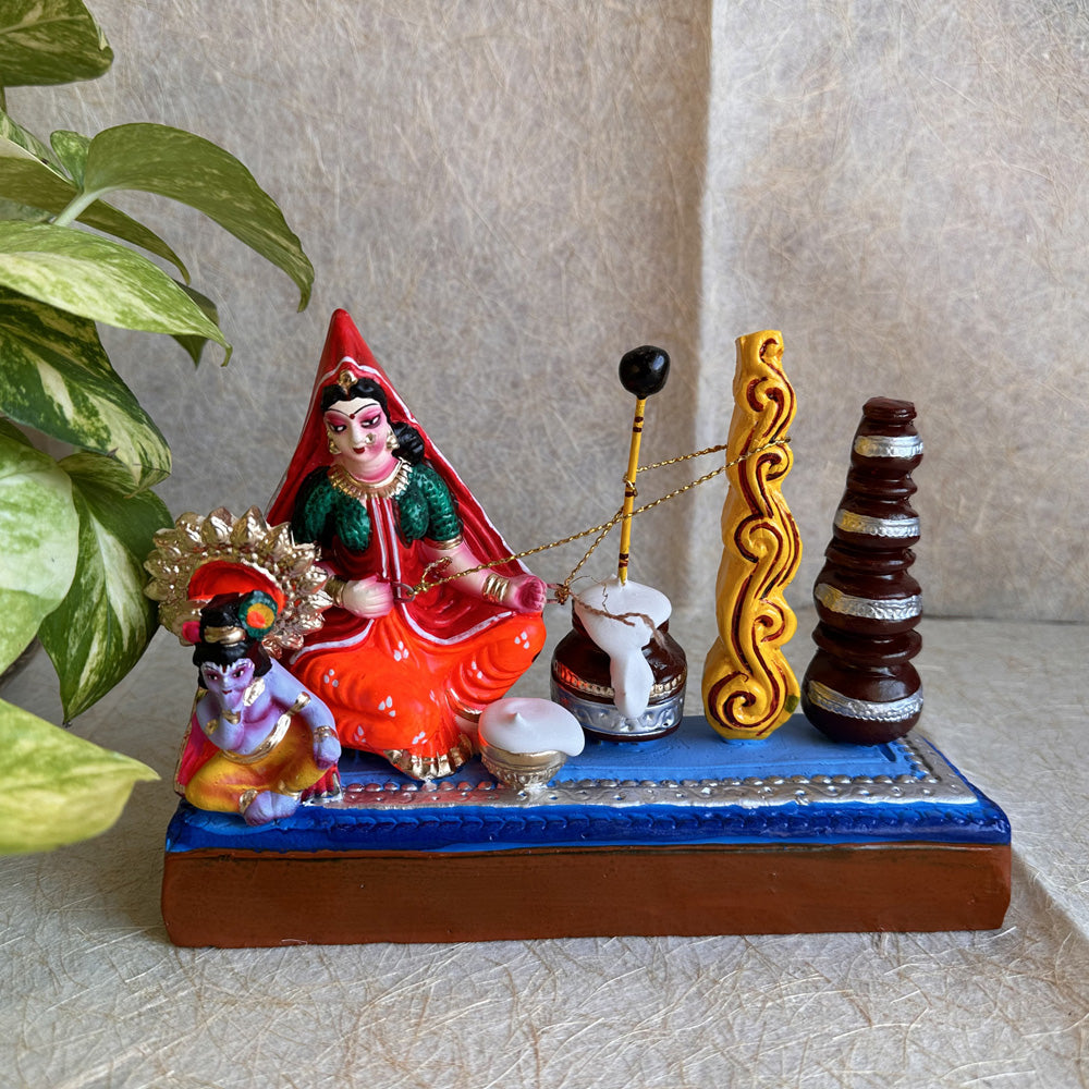 Krishna Yashodha Skimming Milk Navaratri Traditional Golu Doll