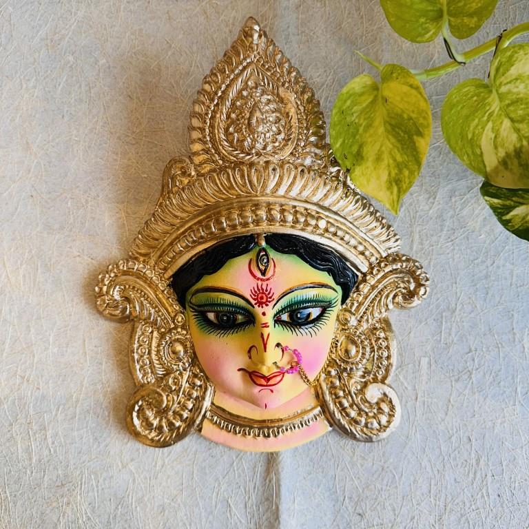 Medium-sized handcrafted Durga Face doll with vibrant colors and intricate details, ideal for Navarathri Golu displays.