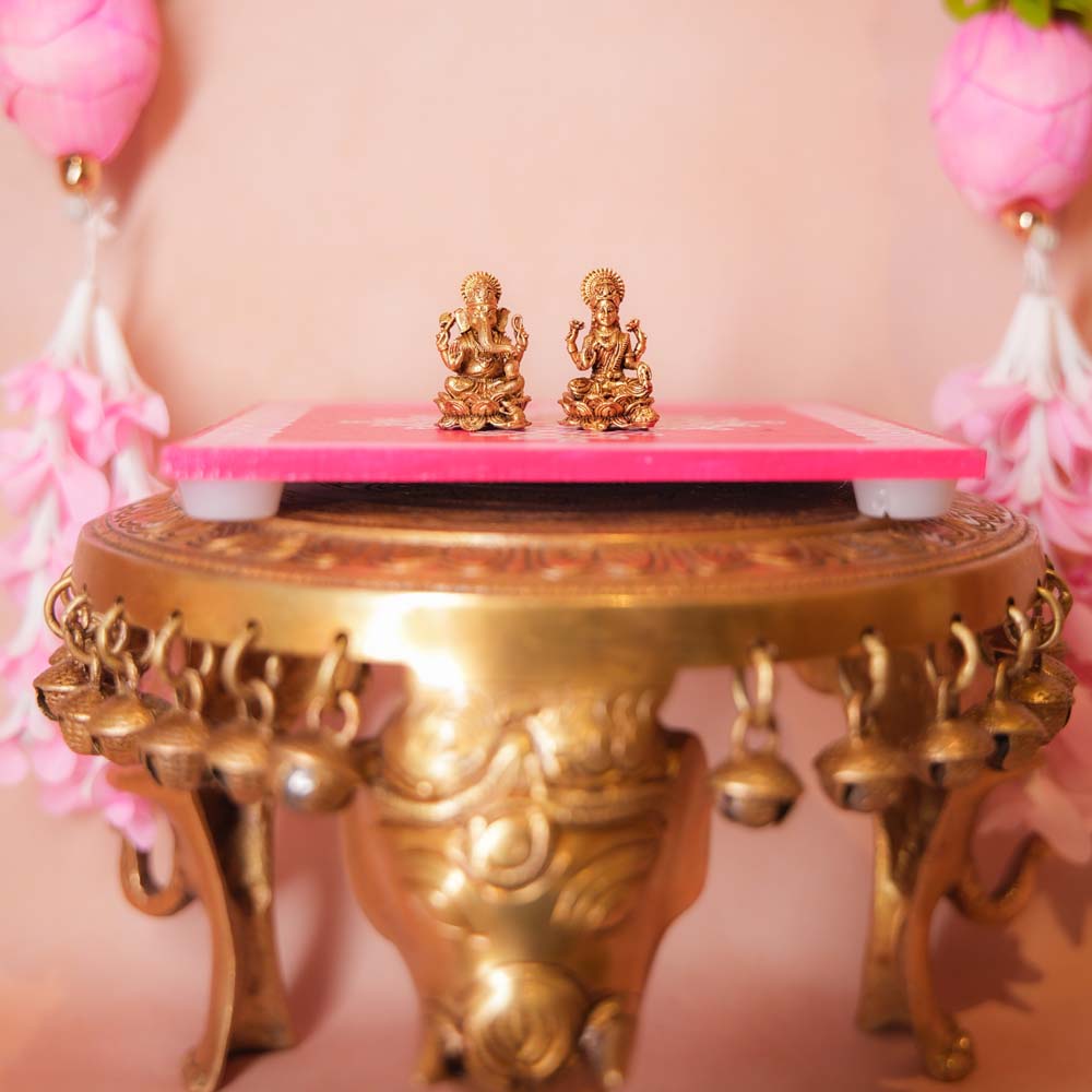 Handcrafted Brass Lakshmi Ganesh Idol Set with intricate detailing, perfect for home temples and festive decor.
