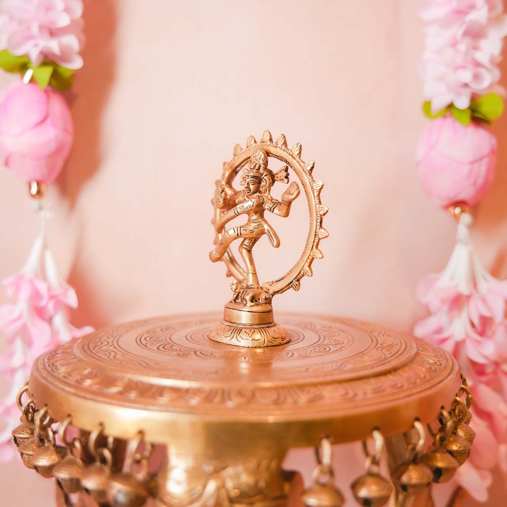Handcrafted Large Brass Nataraja Idol with intricate detailing, showcasing Lord Shiva's cosmic dance, ideal for home temples and festive decor.