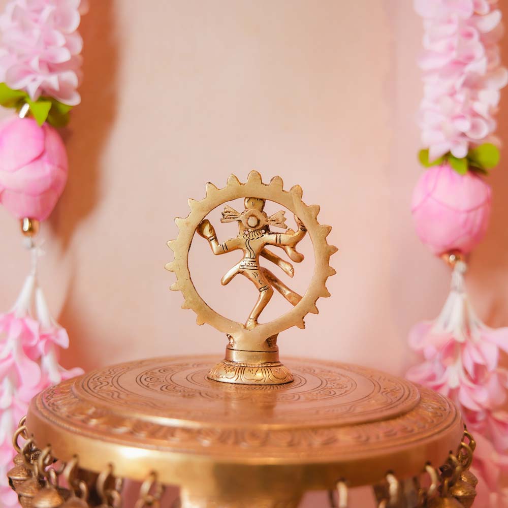 Handcrafted Large Brass Nataraja Idol with intricate detailing, showcasing Lord Shiva's cosmic dance, ideal for home temples and festive decor.