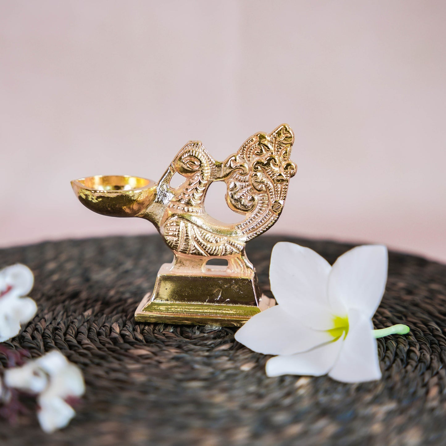 Gold Finish Peacock Lamp with Intricate Design and Ornate Detailing.