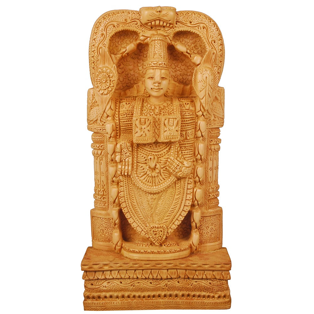 Enduring Hand-Carved Wooden Lord Balaji Idol – Temple Style Tirupati Venkateswara Statue