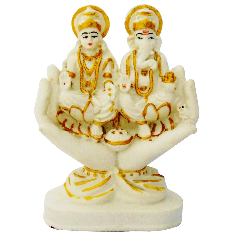Lakshmi Ganesha Idol On Hands - White & Gold