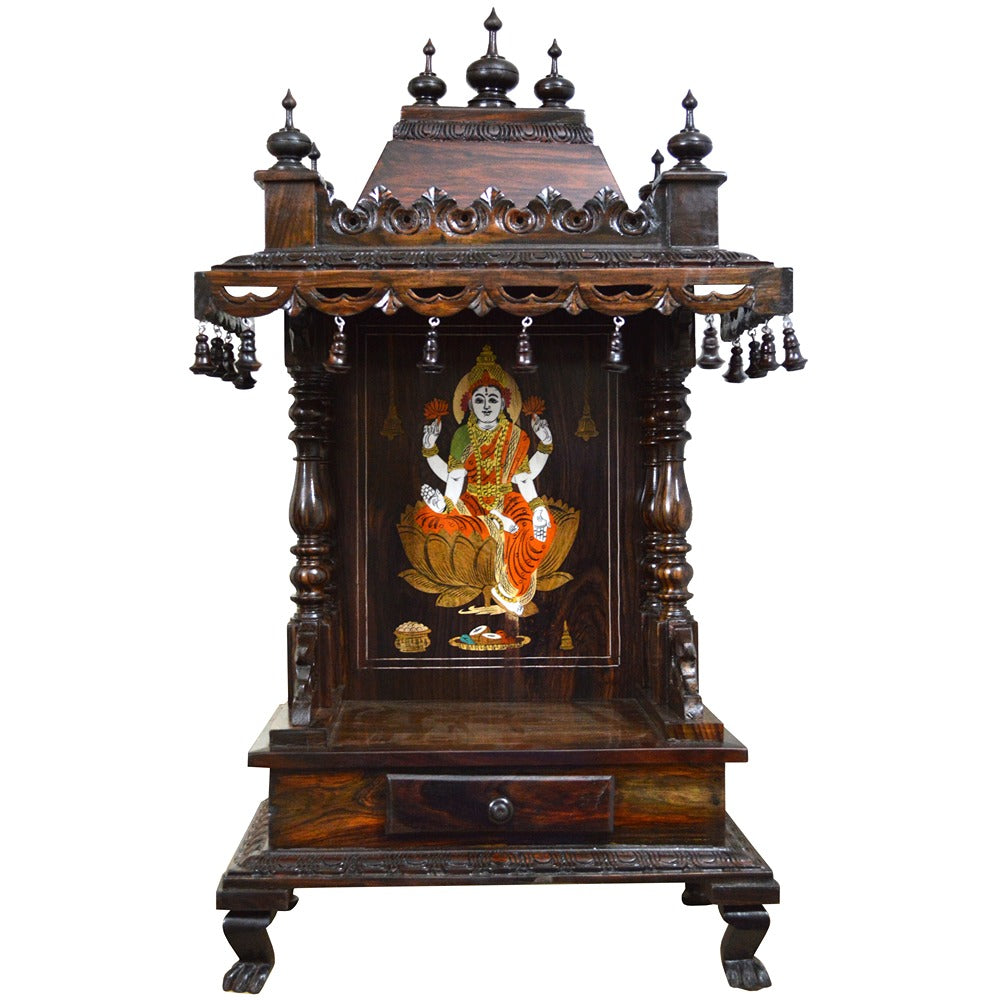 Handcrafted Rosewood Mandap With Lakshmi Tanjore Painting – Traditional Temple Stand