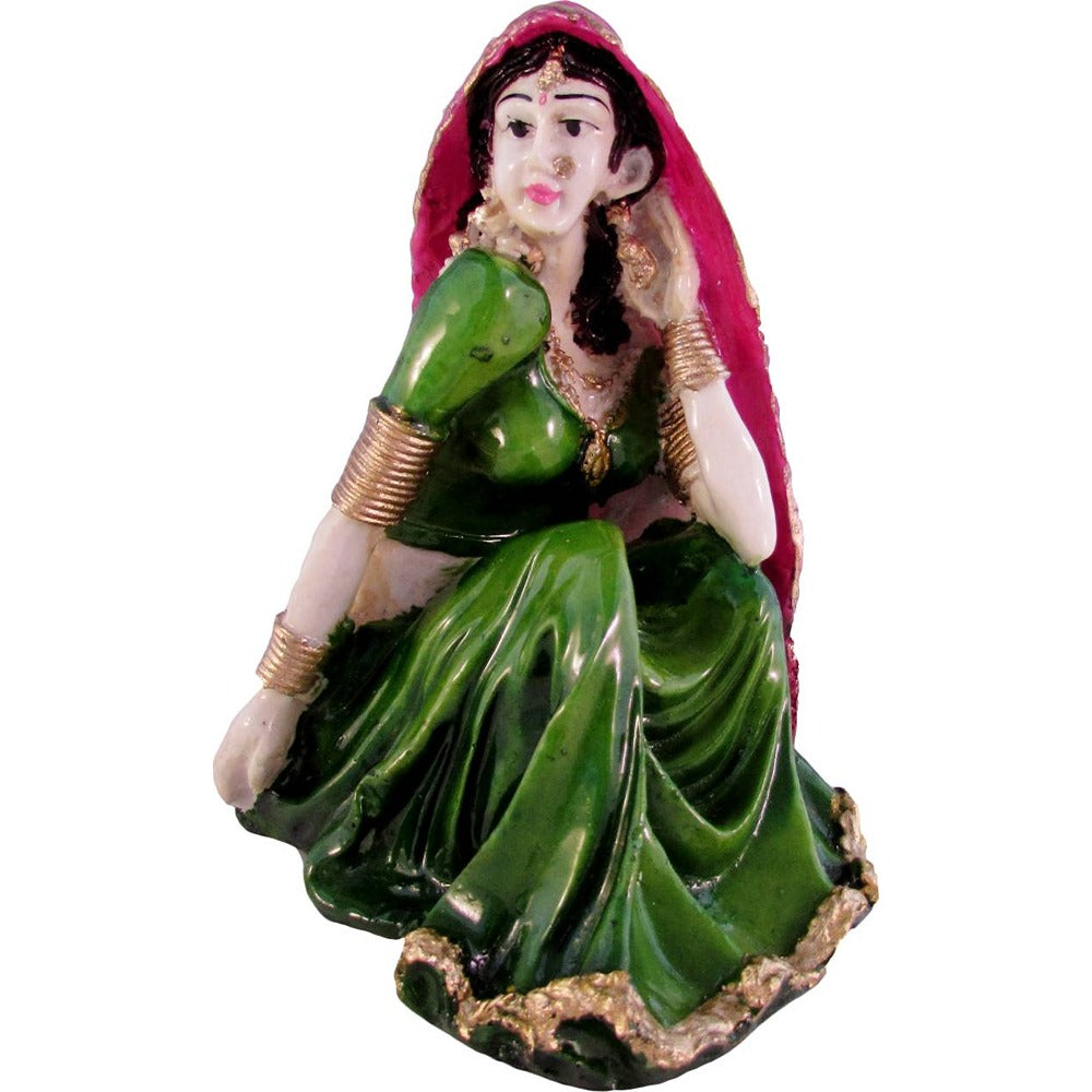 Navarathri Graceful Seated Lady Figurine - Green And Pink