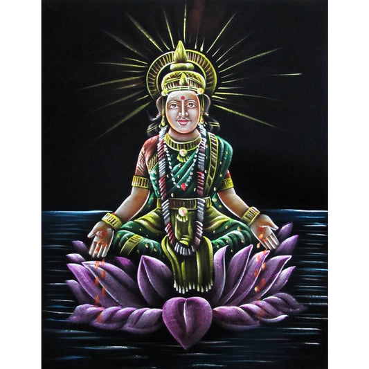 Radiant Goddess Lakshmi Black Satin Painting