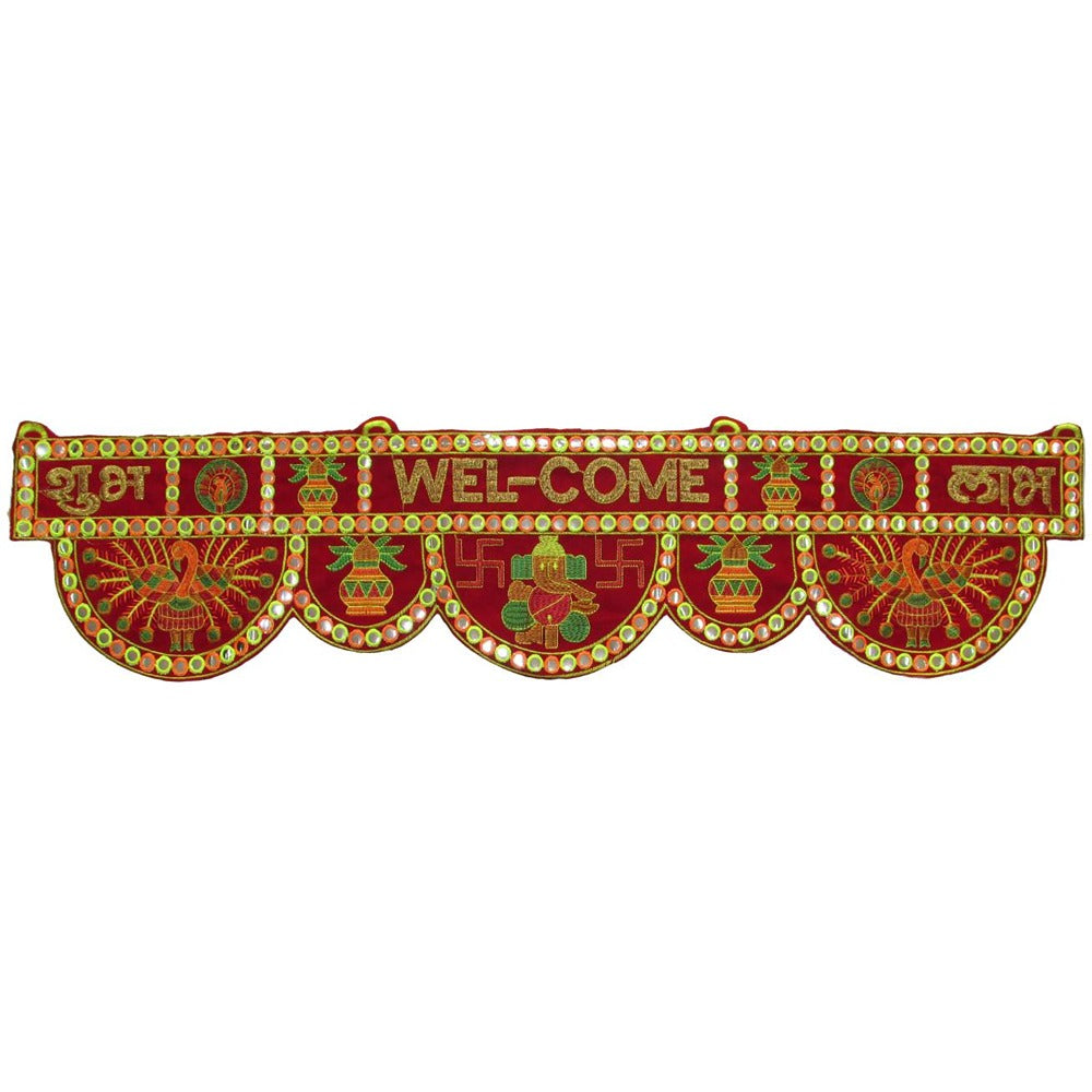 Traditional Velvet Toran/Door Hanging With Ganesha & Welcome Motif