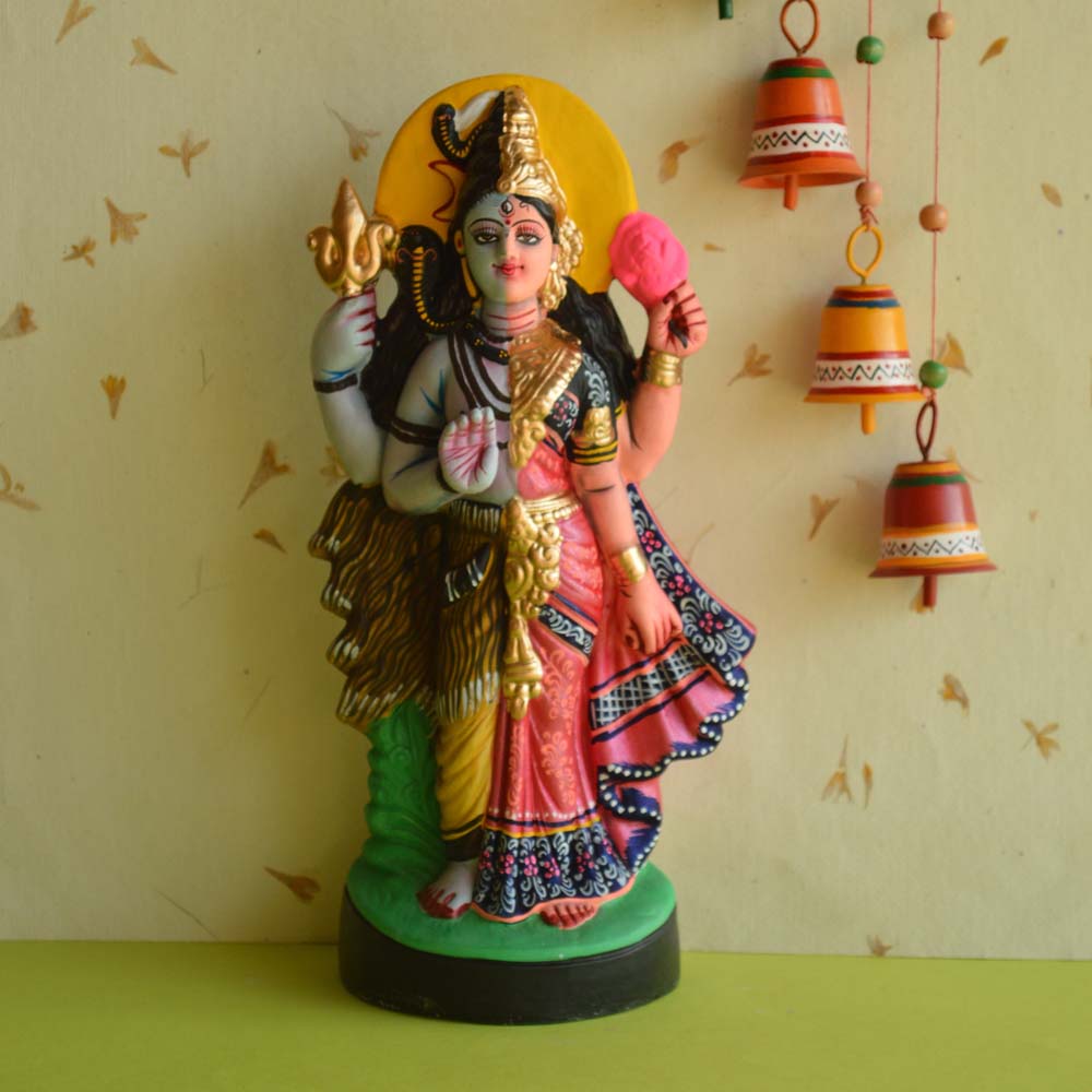 Handcrafted Ardhanarishvara Golu Doll depicting the union of Lord Shiva and Goddess Parvati, beautifully painted in vibrant traditional colors.