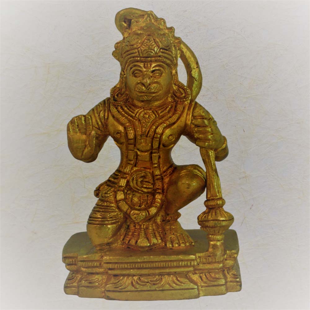 Eternal Hanuman brass idol with intricate traditional design, depicting the deity in a reverent and powerful pose.