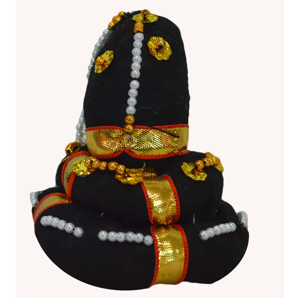 Medium Traditional Dance Andal Kondai Hair Bun Decoration with gold ribbons, red highlights, and pearl bead embellishments