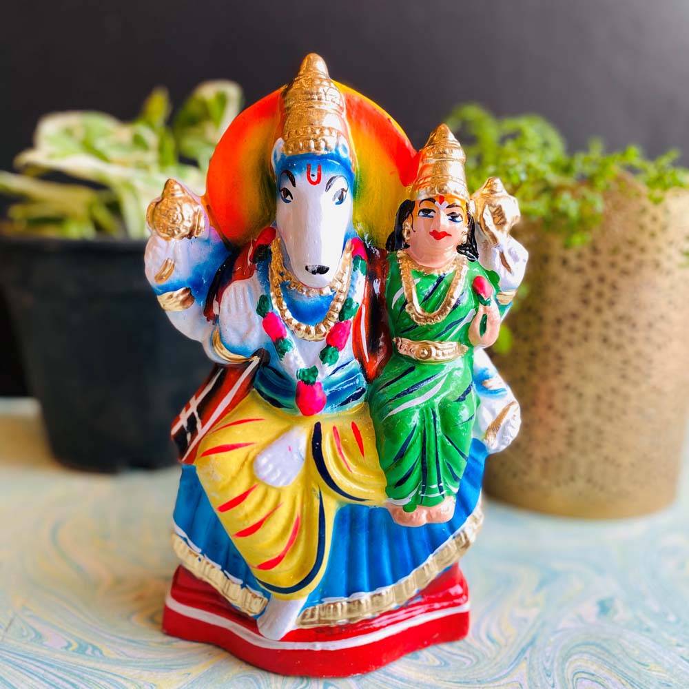 Handcrafted Lakshmi Hayagriva Golu doll featuring vibrant colors and intricate details, perfect for Navarathri celebrations and home décor.