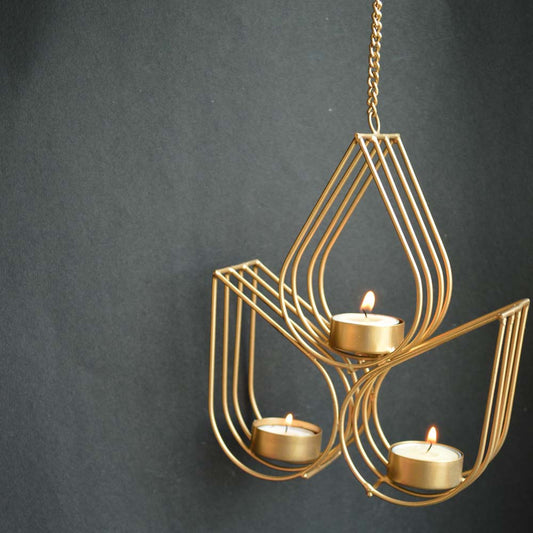Lustre Hanging T Light ( 3 Drops ) Copper