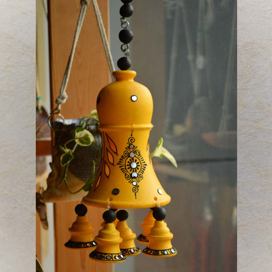 Earthen Conical Dome Hanging Bell - Yellow