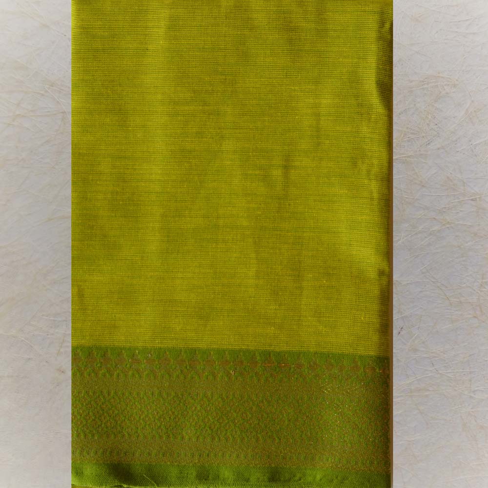 Woven Plain With Zari Border Blouse Bit - 1 Mtr- Lt Green