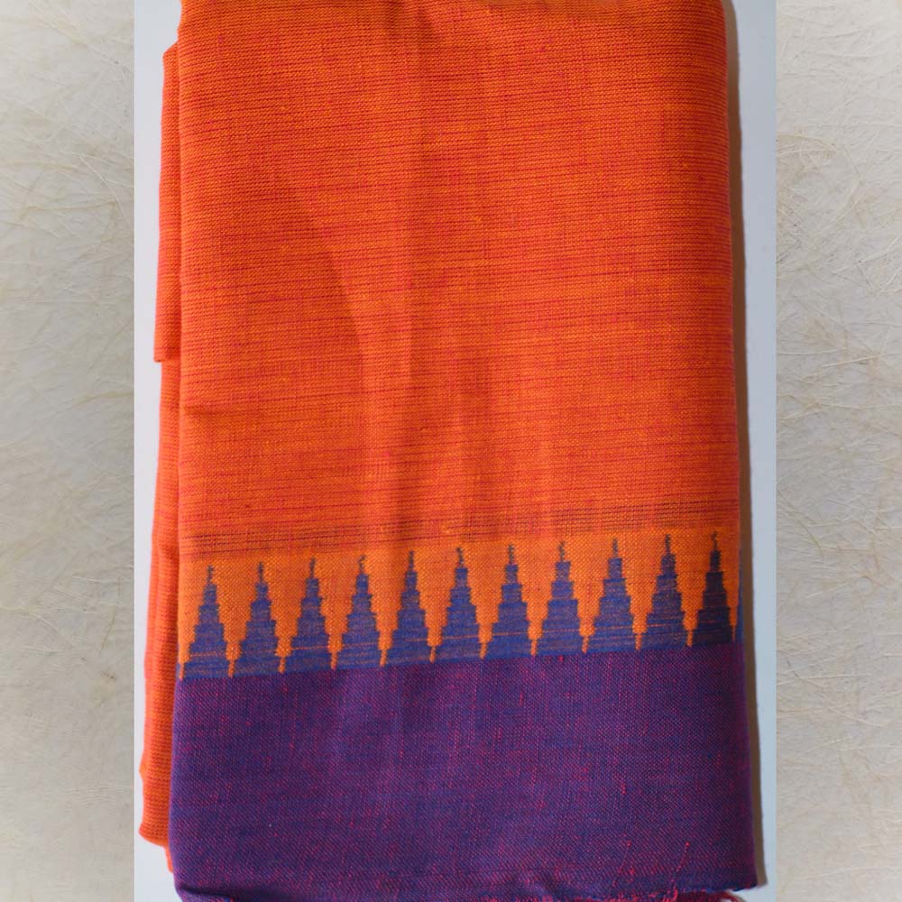 Woven Plain With Temple Border Blouse Bit - 80 Cm- Orange
