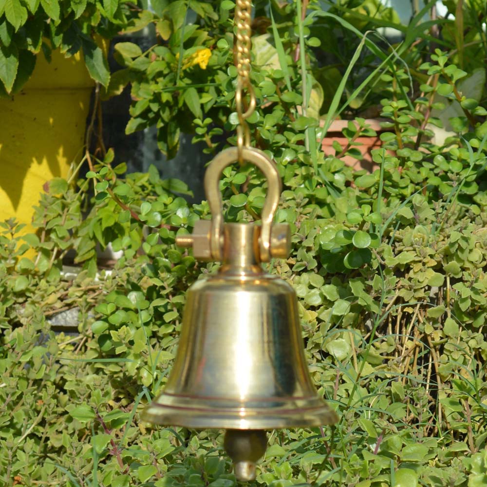 Eternal Brass Temple Bell Small with Chain - Brass Bell Hanging with Chain for Temples