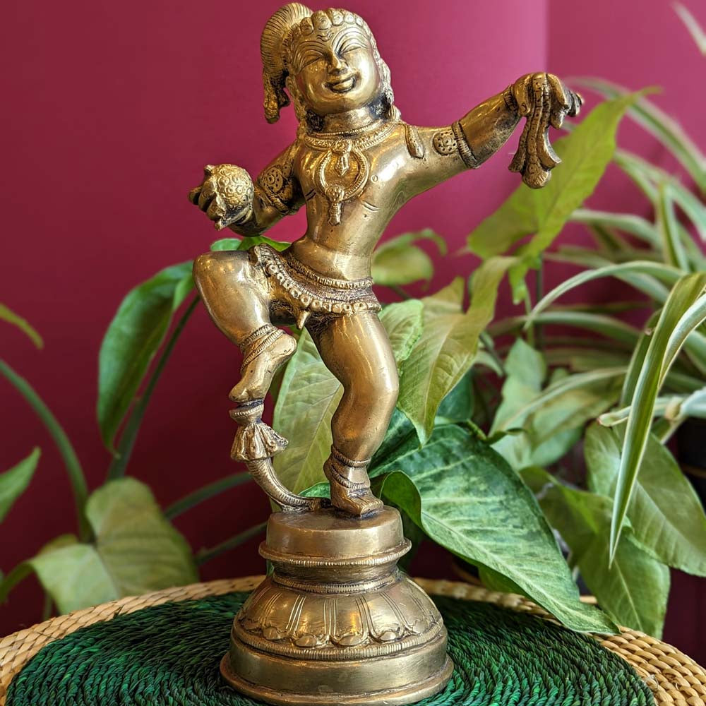 Handcrafted Brass Ladoo Gopal Idol Depicting Dancing Child Krishna