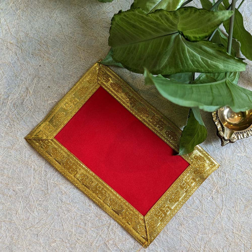 Red Velvet Aasan with Gold Embellishments – 12x12 Square Cloth for Puja