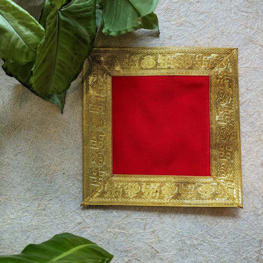 Red Velvet Aasan with Gold Embellishments – 12x12 Square Cloth for Puja