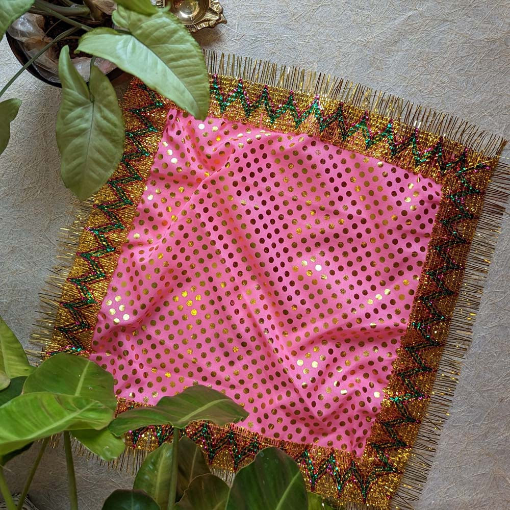 Red Velvet Aasan with Gold Embellishments – 12x12 Square Cloth for Puja