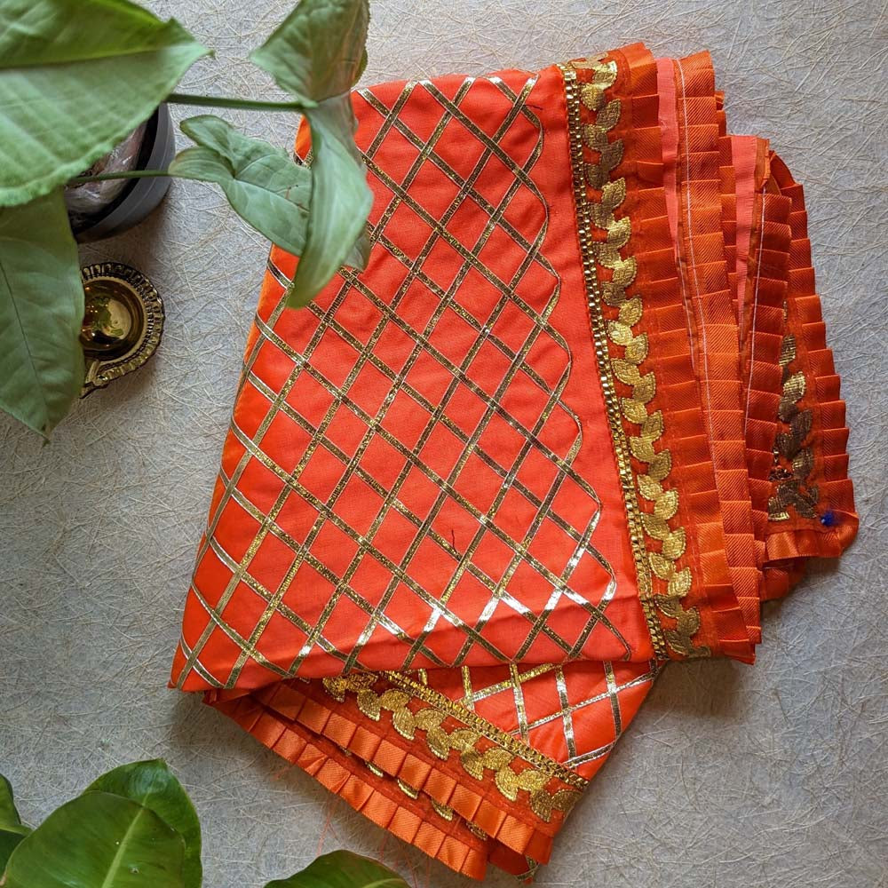 Red With Gold Checks Chunari - 1 Meter