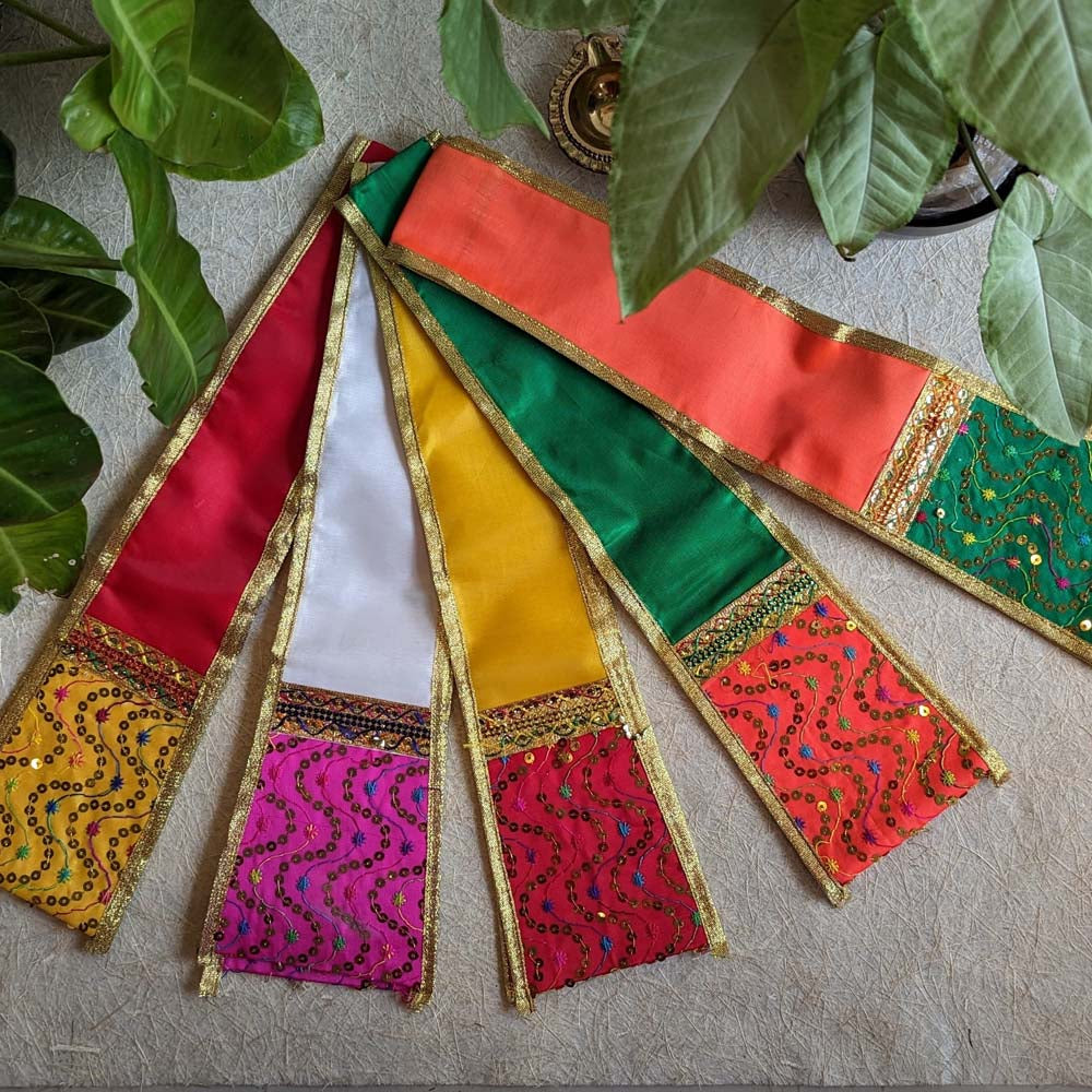 Handcrafted Pink and Gold Dupatta with intricate embellishments, measuring 30 inches, ideal for temple and festive decor.