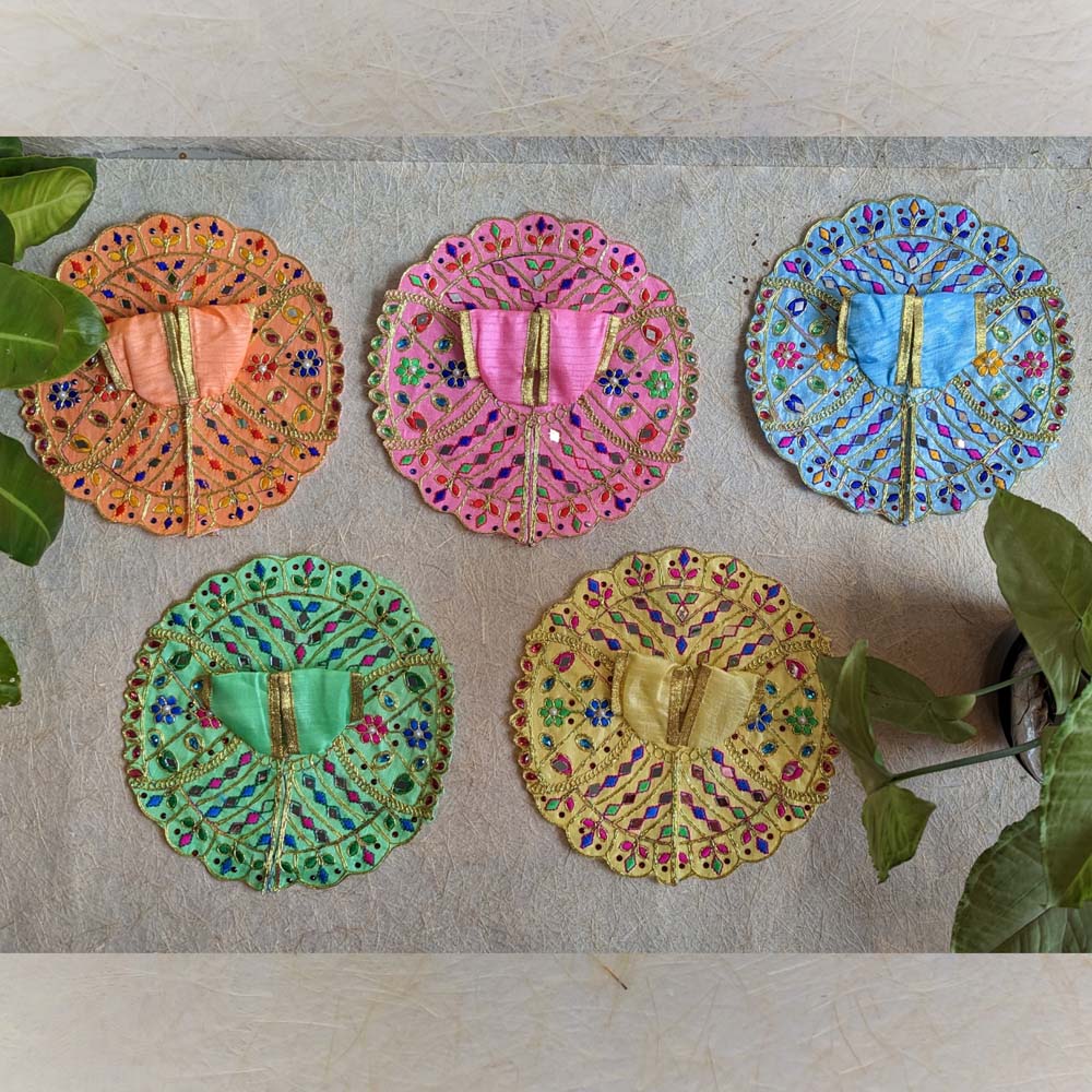 Handcrafted Cream Floral Lalji Vastra with intricate embroidery, gold accents, and multicolor embellishments, measuring 8 inches.