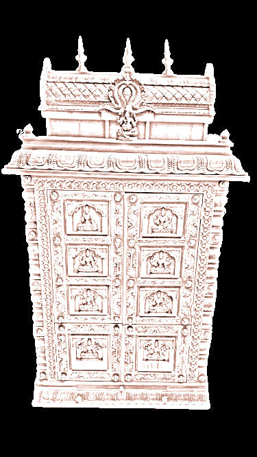 Closed Puja Mandap - Carved Temple Gopuram And Doors