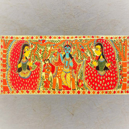 Madhubani Painting 108 - Krishna Dancing With Gopikas