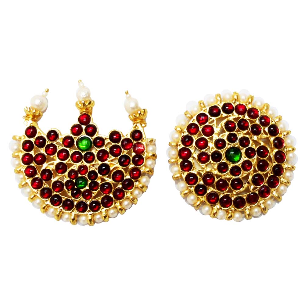 Temple Jewelry Sun & Moon Earrings with Kemp stones and pearl embellishments in a gold-tone finish
