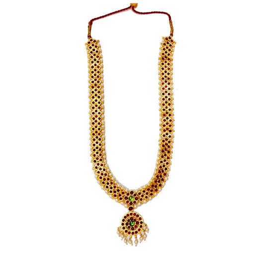 Temple Jewelry Long Necklace With Kemp & Pearls