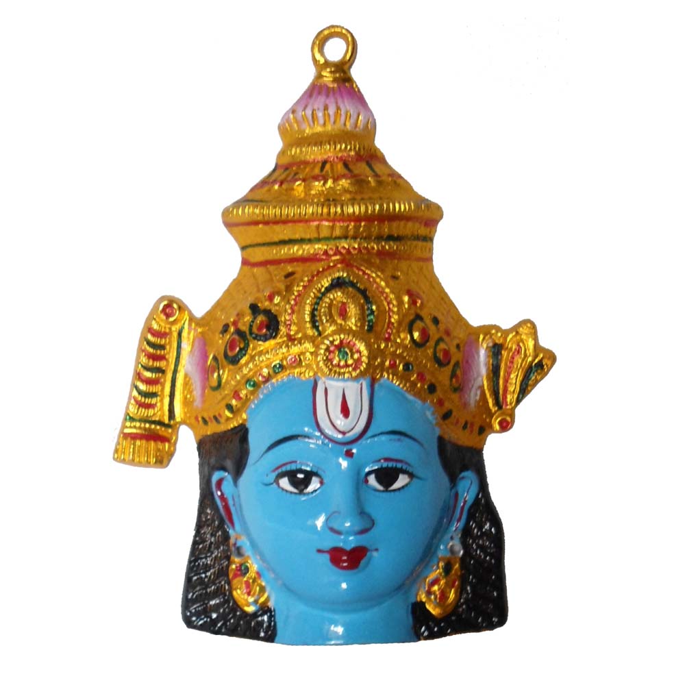 Handcrafted Eternal Krishna Face Mask with vibrant colors and intricate detailing, perfect for decor and spiritual settings.