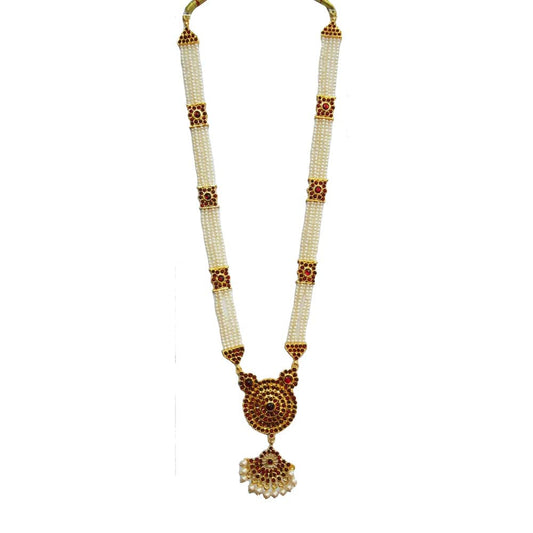Temple Jewelry Muthu Malai With Kemp And Pearls