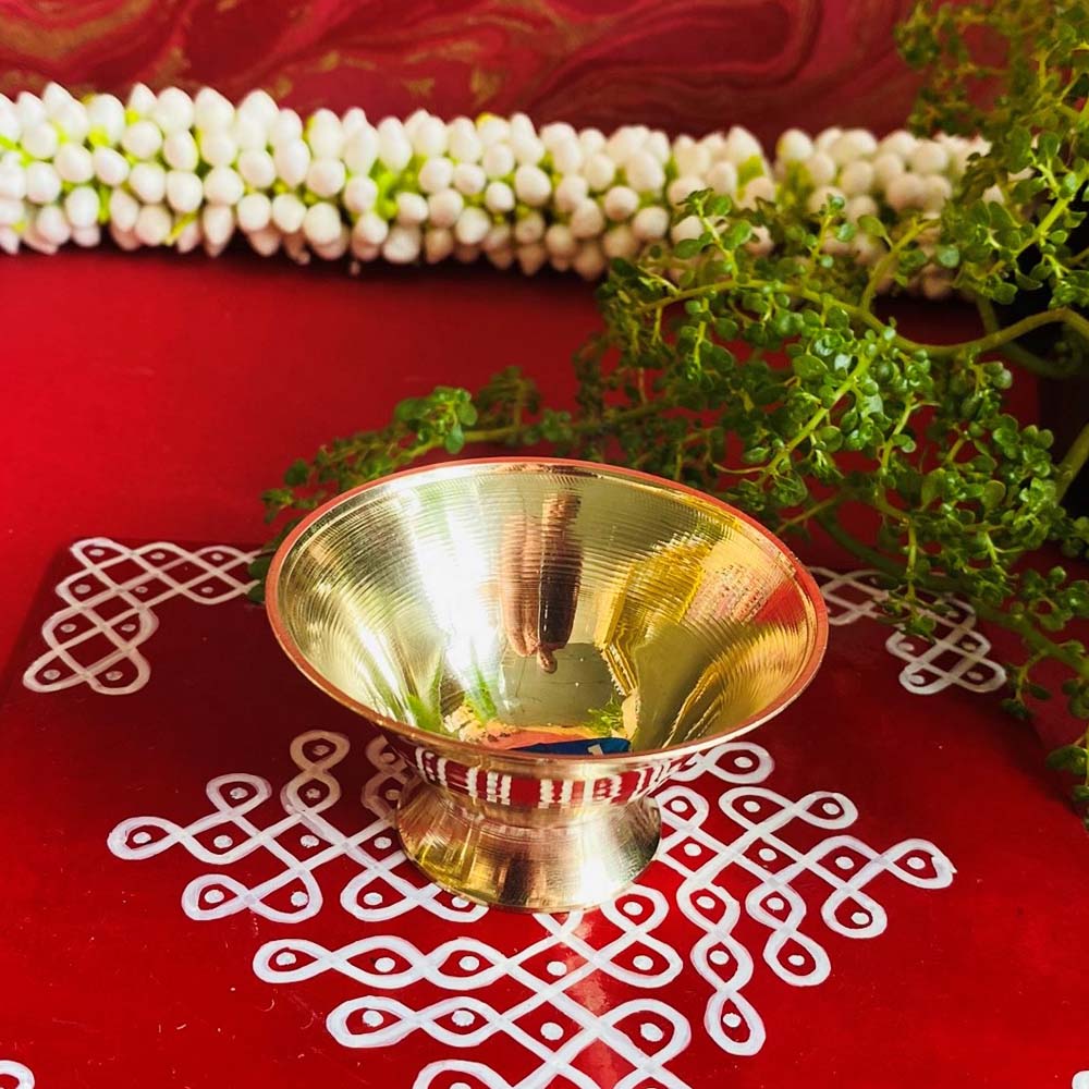 Eternal Chandan Cup in brass with a polished finish, used for holding sandalwood paste in rituals.