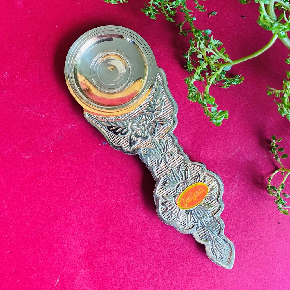 Eternal Karpura Aarthi - Brass Aarthi Plate with Floral Design for Burning Camphor