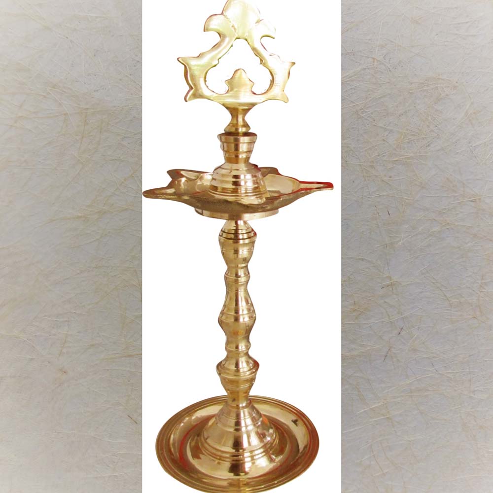 Eternal Chandravali Kuthu Vilakku brass lamp with a traditional design, perfect for pooja rituals and home decor.