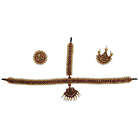 Temple Jewelry Forehead Set With Kemp & Pearls For Adults