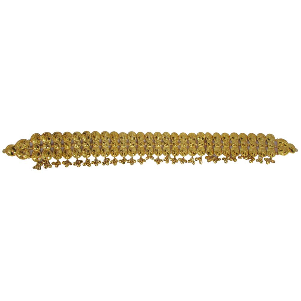 Traditional Temple Jewelry Imitation Gold Waist Belt with Lakshmi motifs and decorative hanging embellishments