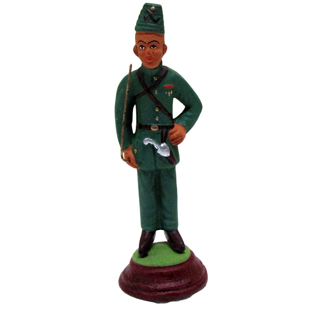 Handcrafted Miniature Soldier Figurine in a green military uniform with a ceremonial sword.