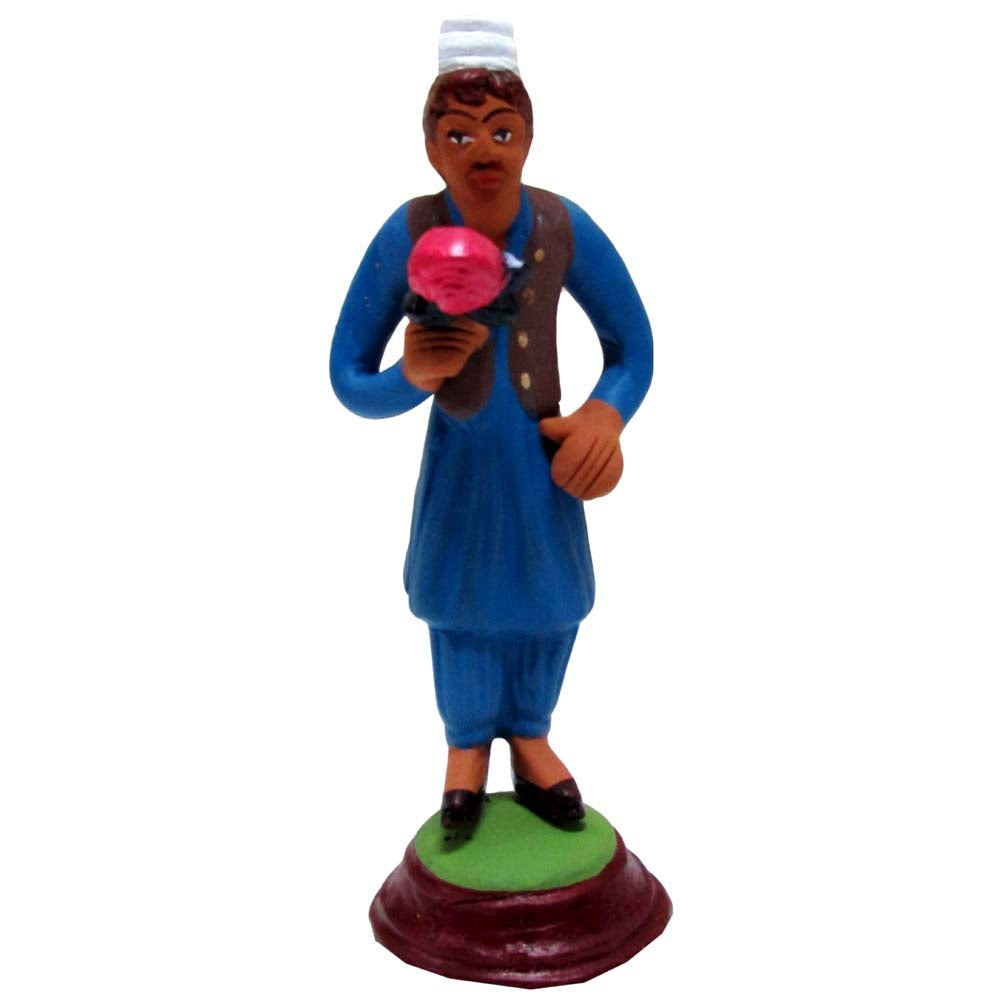 Handcrafted Miniature Muslim Boy Figurine in traditional violet attire, ideal for Navaratri Golu or festive decor.