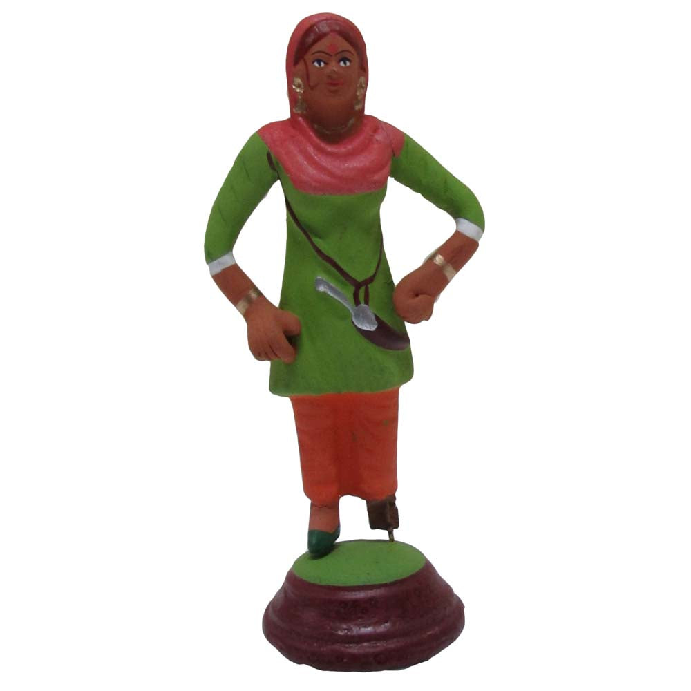 Miniature Doll of a traditional woman carrying a kitchen utensil for Navaratri Golu display.